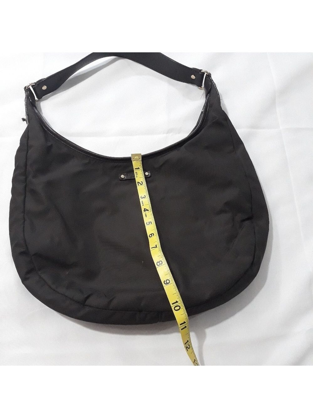 Kate Spade Nylon Hobo Shoulder Bag Brown Wit Leather Trim On The Strap Zippered - Picture 9 of 12